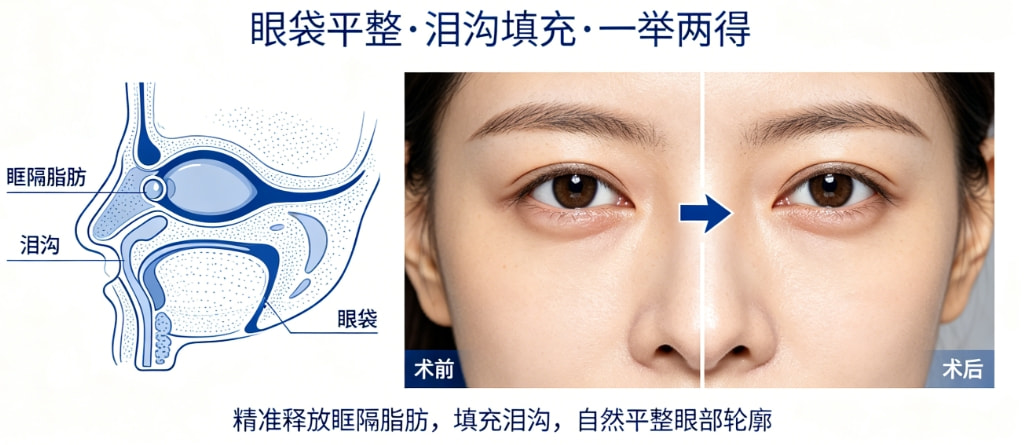 高年资亲诊|眶隔脂肪释放+外切/内切眼眼袋