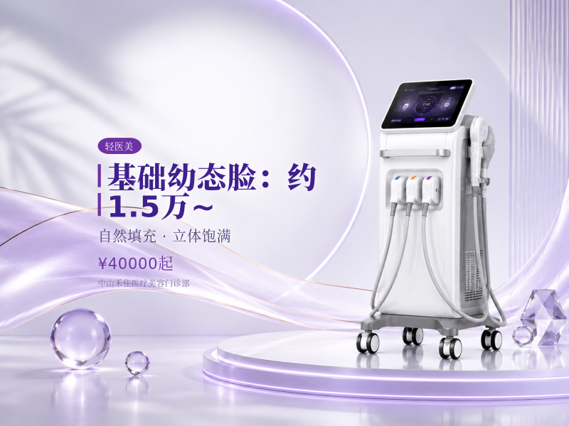 基础幼态脸（3~5支玻尿酸，含苹果肌+太阳穴+下巴+卧蚕）：约 1.5万 ~